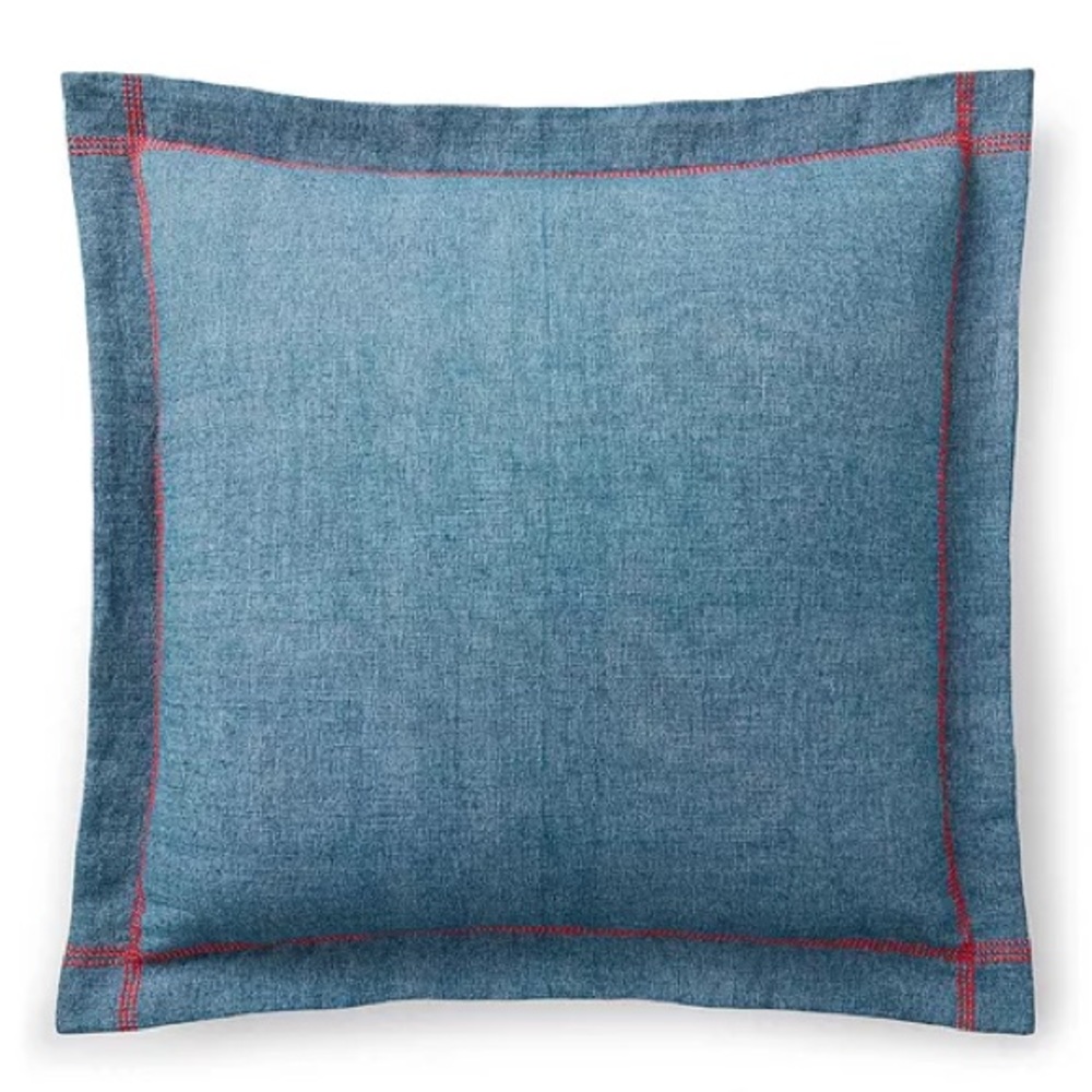 Lauren Ralph Lauren Home Maggie Textured Euro Sham Indigo Blue Denim Red Stitch